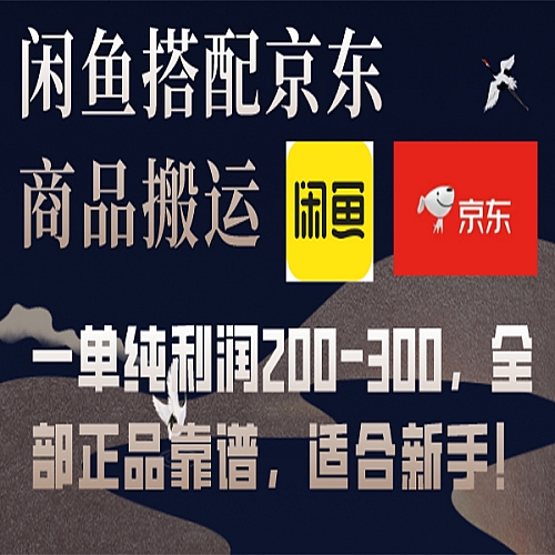 闲鱼搭配京东备份库搬运，一单纯利润200-300，全部正品靠谱，适合新手下载