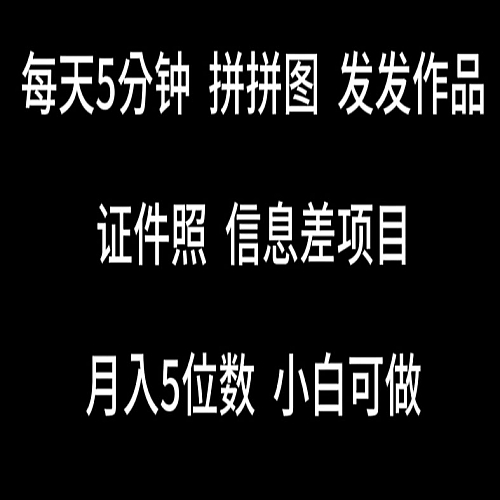 每天5分钟，拼拼图发发作品，证件照信息差项目，小白可做下载