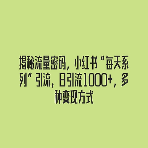 揭秘流量密码，小红书“每天系列”引流，日引流1000+，多种变现方式下载