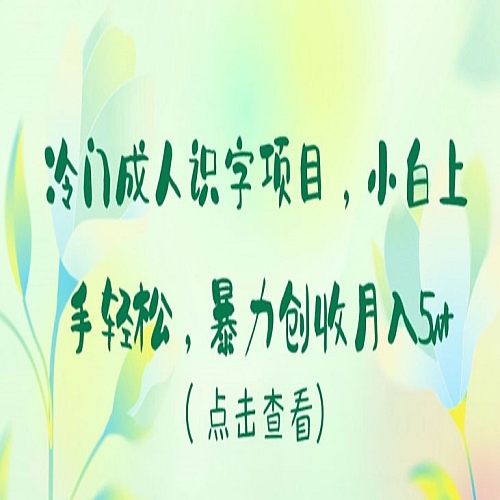 冷门成人识字项目，小白上手轻松，暴力创收月入5w+下载