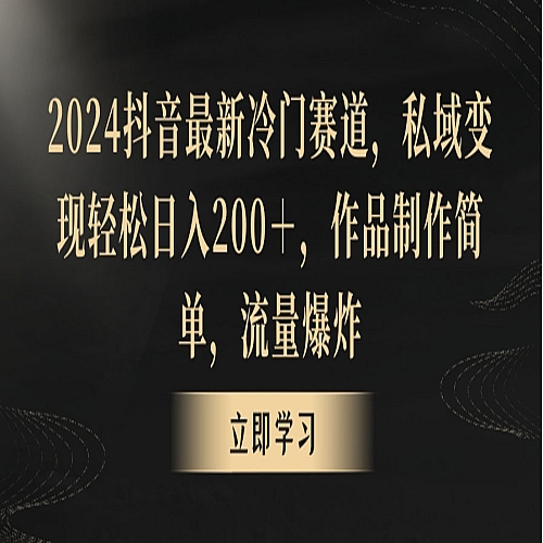 2024抖音最新冷门赛道，私域变现轻松日入200＋，作品制作简单，流量爆炸下载