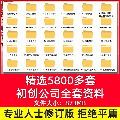 初创公司全套资料方案股权设计合同范本管理制度章程资料包新下载