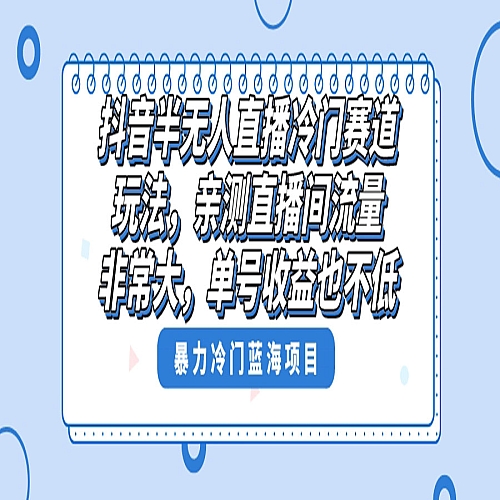 抖音半无人直播冷门赛道玩法，直播间流量非常大，单号收益也不低！下载