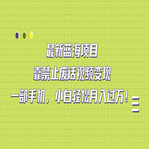 最新蓝海项目，靠禁止废话视频变现，一部手机，小白轻松月入过万！下载