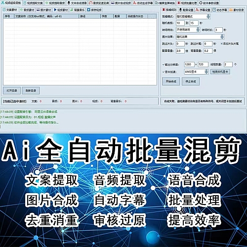 AI全自动视频剪辑大师配音字幕软件搬运混剪自动生成创批量去重下载
