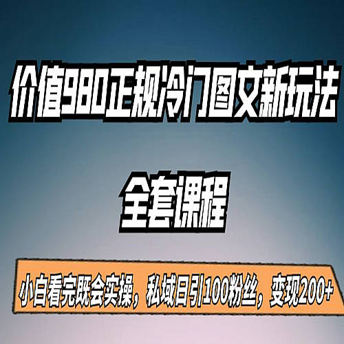外面卖980的正规冷门图文新玩法，私域日引100粉丝，变现200+下载