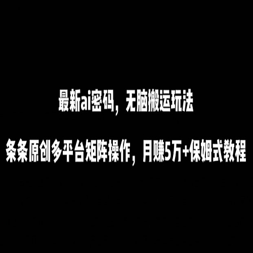 最新ai流量密码，傻瓜式搬运玩法，条条原创，多平台矩阵操作，月赚5万+保姆式教程下载