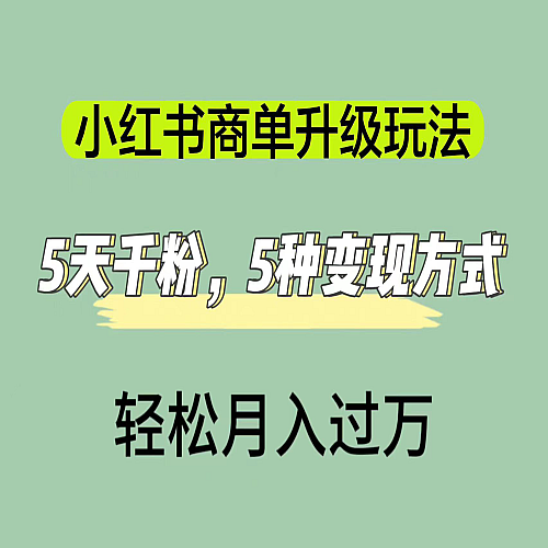 小红书商单升级玩法，5天千粉，5种变现渠道，轻松月入1万+下载