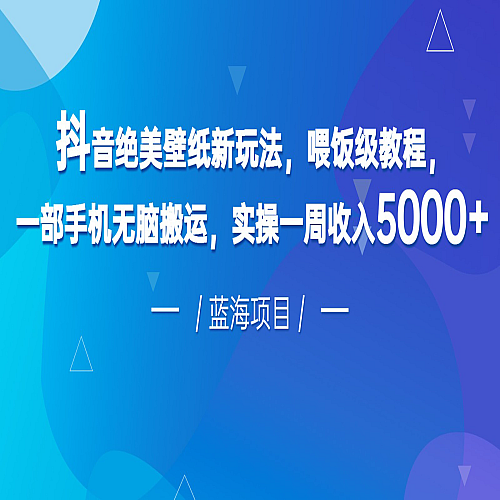 抖音绝美壁纸新玩法，喂饭级教程，一部手机无脑搬运，实操一周收入5000下载