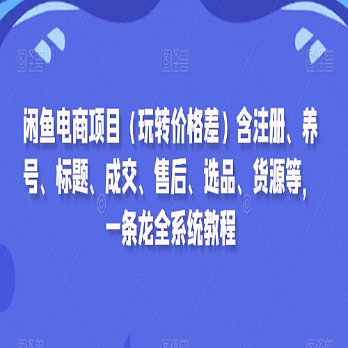 闲鱼电商项目（玩转价格差）含注册、养号、标题、成交、售后、选品、货源等，一条龙全系统教程下载