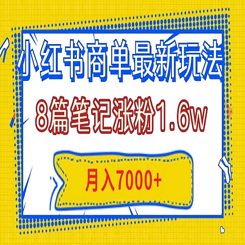 小红书商单最新玩法，8篇笔记涨粉1.6w，几分钟一个笔记，月入7000+下载