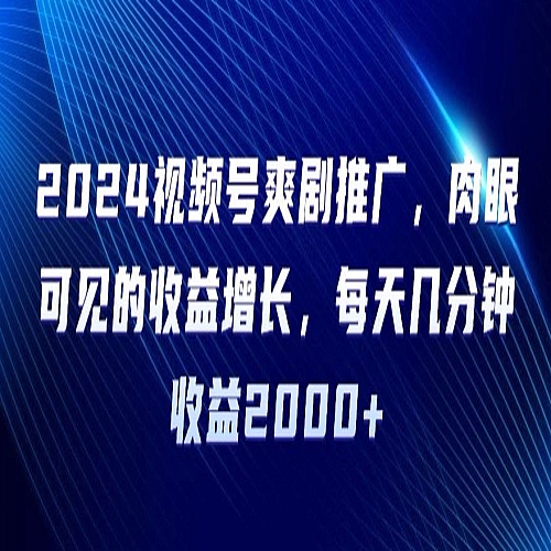 2024视频号爽剧推广，肉眼可见的收益增长，每天几分钟收益2000+下载