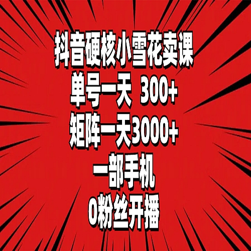 抖音硬核小雪花卖课，单号一天300+，矩阵一天3000+，一部手机0粉丝开播下载