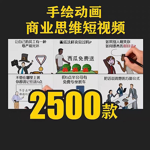 短视频素材高清无水印手绘动画商业创业思维情感励志素材下载