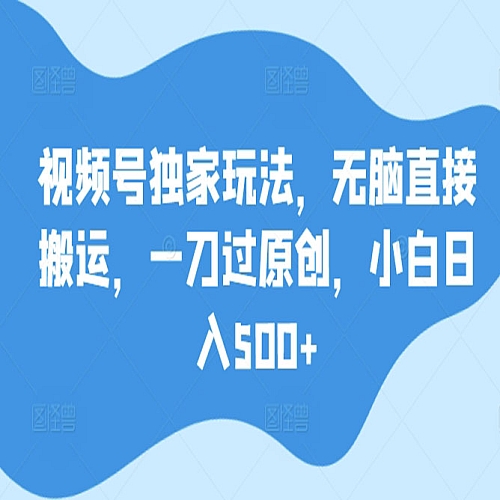 视频号独家玩法，无脑直接搬运，一刀过原创，小白日入500+下载