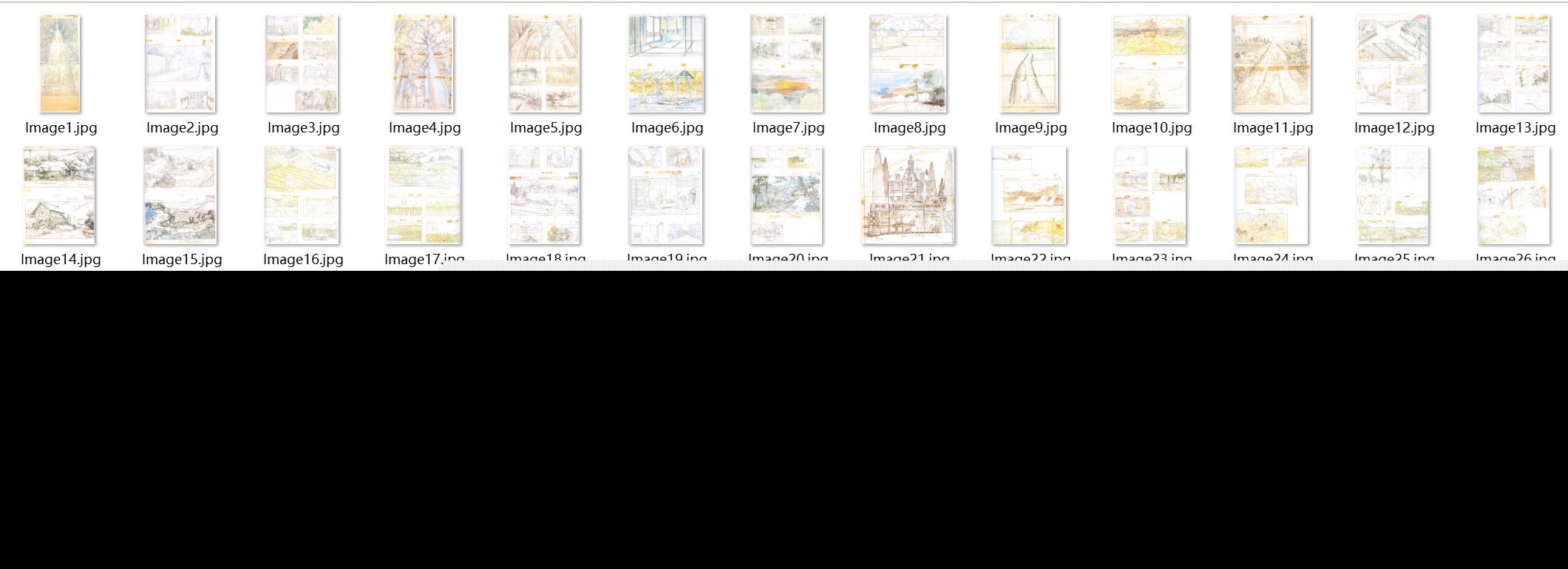 宫崎骏卡通人物原画手绘线稿插画草图 吉卜力动画场景临摹素材