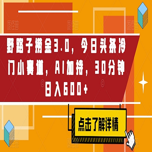 野路子捞金3.0，今日头条冷门小赛道，AI加持，30分钟日入600+下载