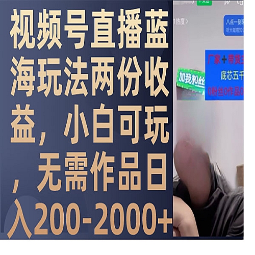视频号直播蓝海玩法两份收益，小白可玩，无需作品日入200-2000+下载