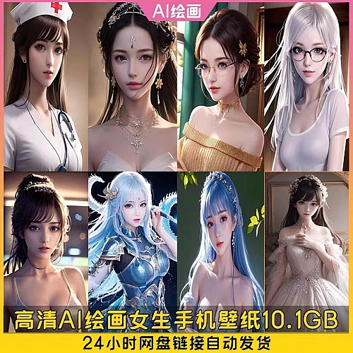 高清AI绘画手绘女生二次元动漫古风美女手机壁纸JPG图片素材下载