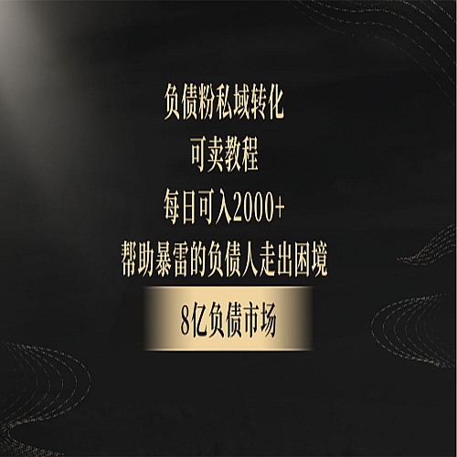 负债粉私域转化，可卖教程，每日可入2000+，无需经验下载