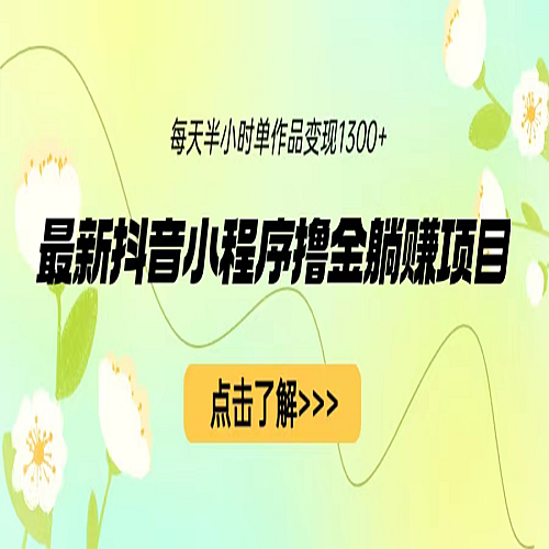 抖音小程序撸金躺赚项目，一部手机每天半小时