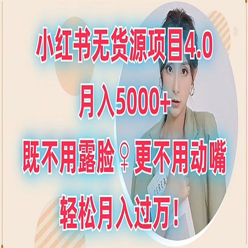 小红书无货源项目4.0.月入5000+，既不用露脸，更不用动嘴，轻松月入过万下载